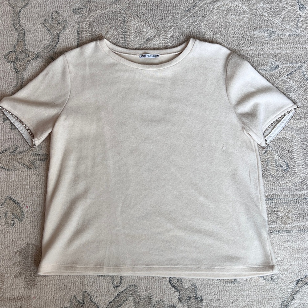 Zara Embellished Crystal Trim T-Shirt